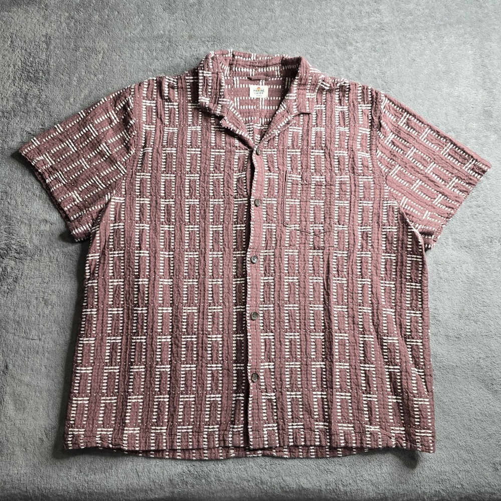 Marine Layer Dobby Resort Shirt Mens XL Withered Rose Short Sleeve Huckberry